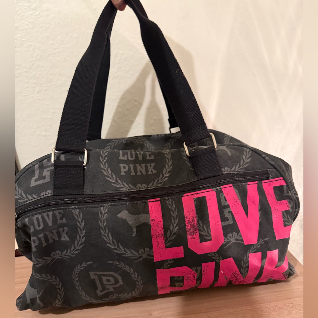 Pink Victoria's Secret Black & Hot Pink 'Love Pink' Weekend Bag